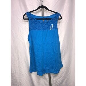 Gap Blue Lace Inset Tank Top Womens XL Sleeveless Crochet Trim Casual Tunic